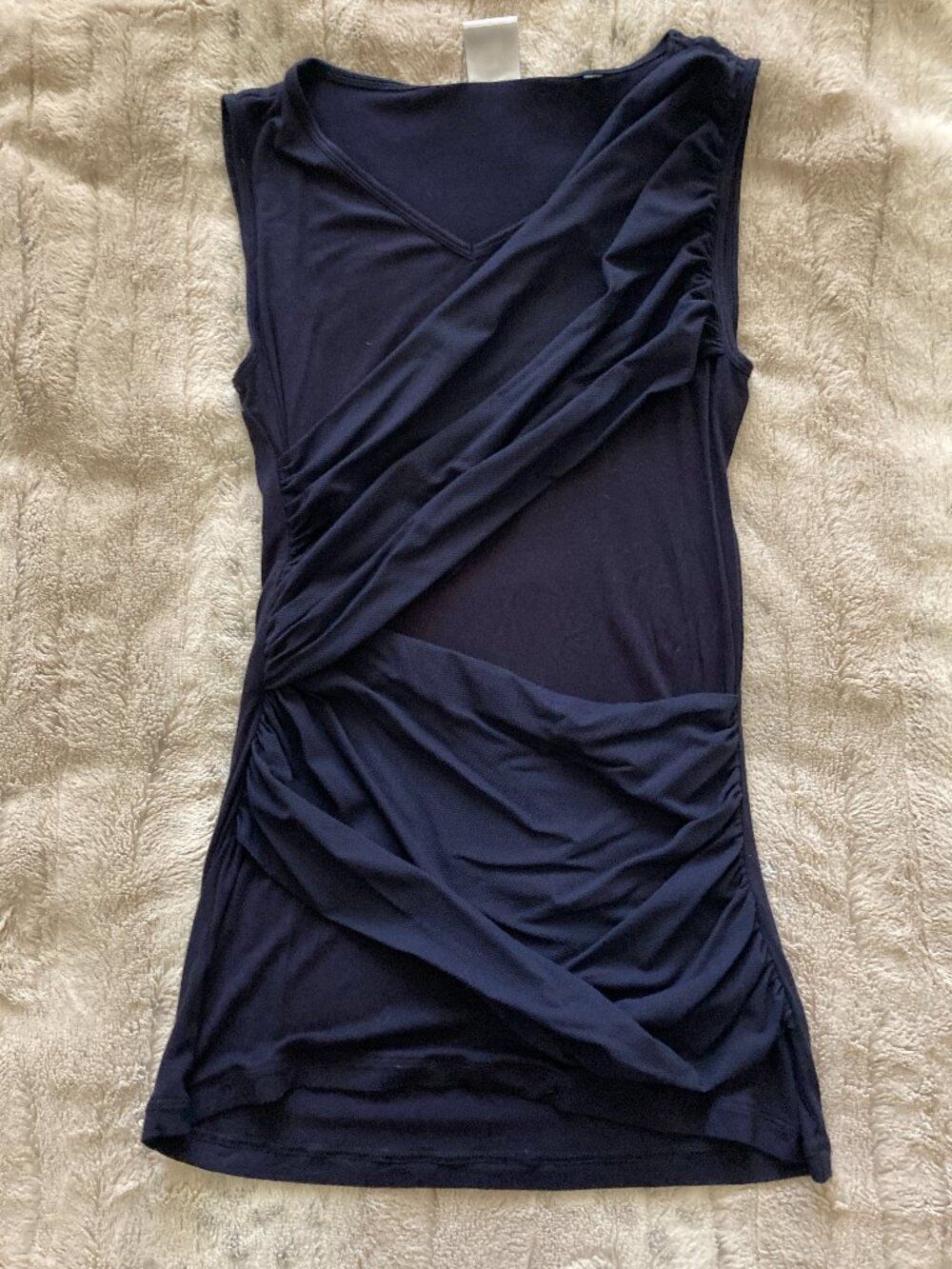 CAbi Navy Top with Sheer Panels